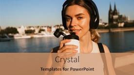  Presentation with water sports - Presentation theme with young-sports-woman-in-headphones background and a coral colored foreground