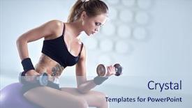  Presentation with ball sports - Slides consisting of woman training with dumbbells sitting background and a sky blue colored foreground