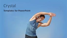  Presentation with exercises - Colorful theme enhanced with young sportsman doing exercises on blue sky background backdrop and a light blue colored foreground