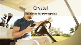  Presentation with self driving cars - Presentation theme having young sportsman driving golf cart background and a lemonade colored foreground