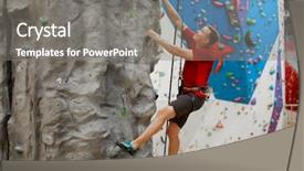  Presentation with one young man exercising handball - Audience pleasing presentation theme consisting of young sportsman exercising on climbing backdrop and a gray colored foreground