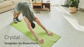  Presentation with living room - PPT layouts featuring young-sportsman-in-activewear-bending background and a mint green colored foreground