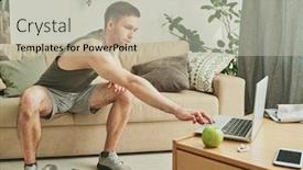  Presentation with press - Colorful PPT layouts enhanced with young-sportsman-in-activewear-sitting backdrop and a light gray colored foreground