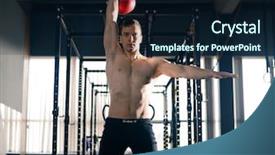  Presentation with heavy weight - PPT theme enhanced with workfunction - young sportsman lifting heavy red background and a wine colored foreground