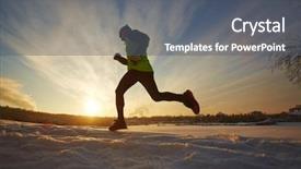  Presentation with purple floral snow - Colorful slide set enhanced with young sportsman running in snow backdrop and a gray colored foreground