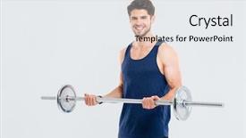  Presentation with cheerful - PPT layouts featuring young sportsman standing and lifting background and a  colored foreground