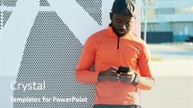  Presentation with modern building - Presentation theme enhanced with young-sportsman-with-smartphone-texting background and a gray colored foreground
