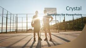  Presentation with basketball - Audience pleasing presentation theme consisting of young sportsmen standing with basketball backdrop and a sky blue colored foreground