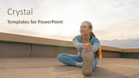  Presentation with training - Presentation theme with young-sportswoman-is-warming-up background and a cream colored foreground