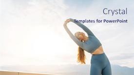  Presentation with stretch - PPT layouts with young-sportswoman-is-warming-up background and a sky blue colored foreground