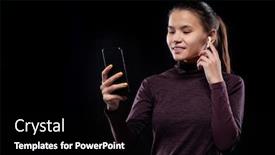  Presentation with cordless - Presentation theme consisting of young-sportswoman-with-smartphone background and a black colored foreground