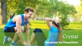  Presentation with sporty - Theme enhanced with young sporty couple doing exercise in green park background and a tawny brown colored foreground