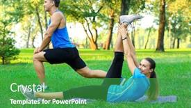 Presentation with exercises - PPT layouts with young sporty couple doing exercises in green park background and a shamrock green colored foreground