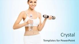  Presentation with weight - PPT layouts enhanced with young sporty fit and beautiful girl with the dumbbell over blue background healthy lifestyle and weight losing concept background and a sky blue colored foreground