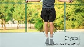  Presentation with sporty - Amazing slide deck having young-sporty-man-jumping-rope backdrop and a soft green colored foreground