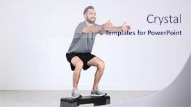  Presentation with sporty - Amazing presentation design having young sporty man training legs with stepper in gym backdrop and a sky blue colored foreground