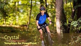  Presentation with biking - PPT theme featuring young-sporty-mountain-biker-man background and a tawny brown colored foreground