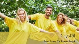  Presentation with teambuilding - Slide set having young-sporty-student-team-trains background and a yellow colored foreground
