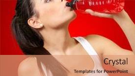  Presentation with sporty - Slides having young sporty woman drinking isotonic background and a coral colored foreground