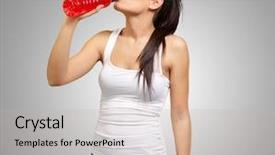  Presentation with sporty - PPT layouts featuring young sporty woman drinking isotonic background and a light gray colored foreground