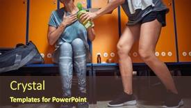  Presentation with sporty - Presentation design consisting of young-sporty-woman-helping-senior background and a tawny brown colored foreground