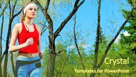  Presentation with hunting conceptual outdoor sports - PPT layouts enhanced with young sporty woman is jogging background and a tawny brown colored foreground