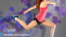  Presentation with creative - Presentation theme consisting of young-sporty-woman-jumping-creative background and a gray colored foreground