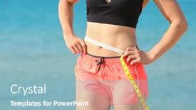  Presentation with sporty - Amazing PPT theme having young-sporty-woman-measuring-waist backdrop and a light blue colored foreground