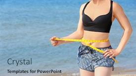  Presentation with measuring - PPT layouts with young-sporty-woman-measuring-waist background and a light blue colored foreground