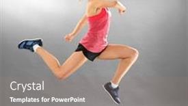  Presentation with sporty - Presentation theme with young sporty woman running on grey background background and a gray colored foreground