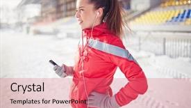  Presentation with breath - Beautiful slide deck featuring young sporty woman taking a breath during jogging backdrop and a coral colored foreground