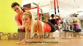  Presentation with personal training - Amazing slide set having young sporty woman training backdrop and a gold colored foreground