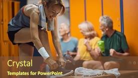  Presentation with locker room - PPT theme consisting of young-sporty-woman-tying background and a tawny brown colored foreground