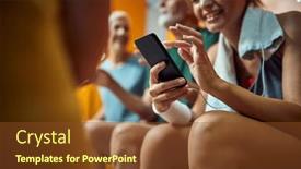  Presentation with health wellness - Slides with young-sporty-woman-using-smartphone background and a tawny brown colored foreground