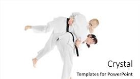  Presentation with martial arts - Colorful PPT layouts enhanced with young sporty women practicing martial backdrop and a white colored foreground