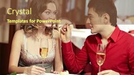  Presentation with dining - Audience pleasing PPT theme consisting of young spouses dining backdrop and a tawny brown colored foreground