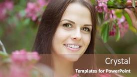  Presentation with summer trees - Audience pleasing PPT theme consisting of young spring fashion woman trendy girl in the flowering trees in the spring summer garden springtime or summertime lady in spring landscape background allergic to pollen of flowers spring allergy backdrop and a coral colored foreground