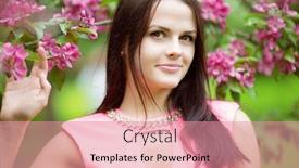  Presentation with summer trees - Presentation design consisting of young spring fashion woman trendy girl in the flowering trees in the spring summer garden springtime or summertime lady in spring landscape background allergic to pollen of flowers spring allergy background and a coral colored foreground