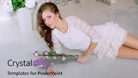  Presentation with pollen - Presentation enhanced with young spring fashion woman in spring lux vintage interior springtime trendy girl on a luxury spring background allergic to pollen of flowers spring allergy background and a light gray colored foreground