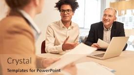  Presentation with strategy - Slide set enhanced with young-start-up-founder-discusses background and a coral colored foreground