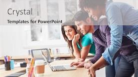  Presentation with coworking - Colorful presentation enhanced with young-start-up-team backdrop and a light gray colored foreground