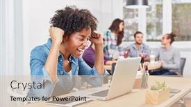  Presentation with coworking - PPT theme having young-start-up-woman-cheers background and a lemonade colored foreground