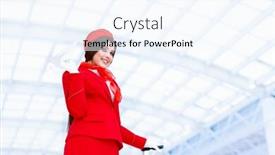  Presentation with plane - PPT theme having young stewardess with a plane at airport background and a sky blue colored foreground