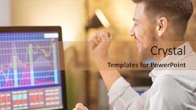  Presentation with stock exchange - Colorful presentation enhanced with young stock exchange trader working backdrop and a coral colored foreground