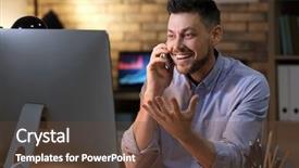  Presentation with stock exchange - Presentation theme enhanced with young stock exchange trader working background and a tawny brown colored foreground