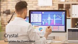  Presentation with trader - Amazing presentation theme having young stock exchange trader working backdrop and a mint green colored foreground