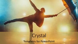  Presentation with under umbrella - Slides enhanced with young strange man dancing background and a yellow colored foreground