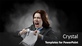  Presentation with stressed - Presentation theme featuring young-stressed-woman-ripping-documents background and a  colored foreground