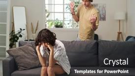  Presentation with standing sitting - PPT theme consisting of young-stressed-woman-sitting background and a dark gray colored foreground