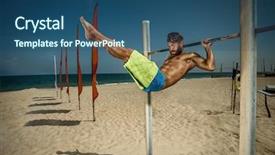  Presentation with strong - Slide set with young strong athlete doing pull background and a ocean colored foreground